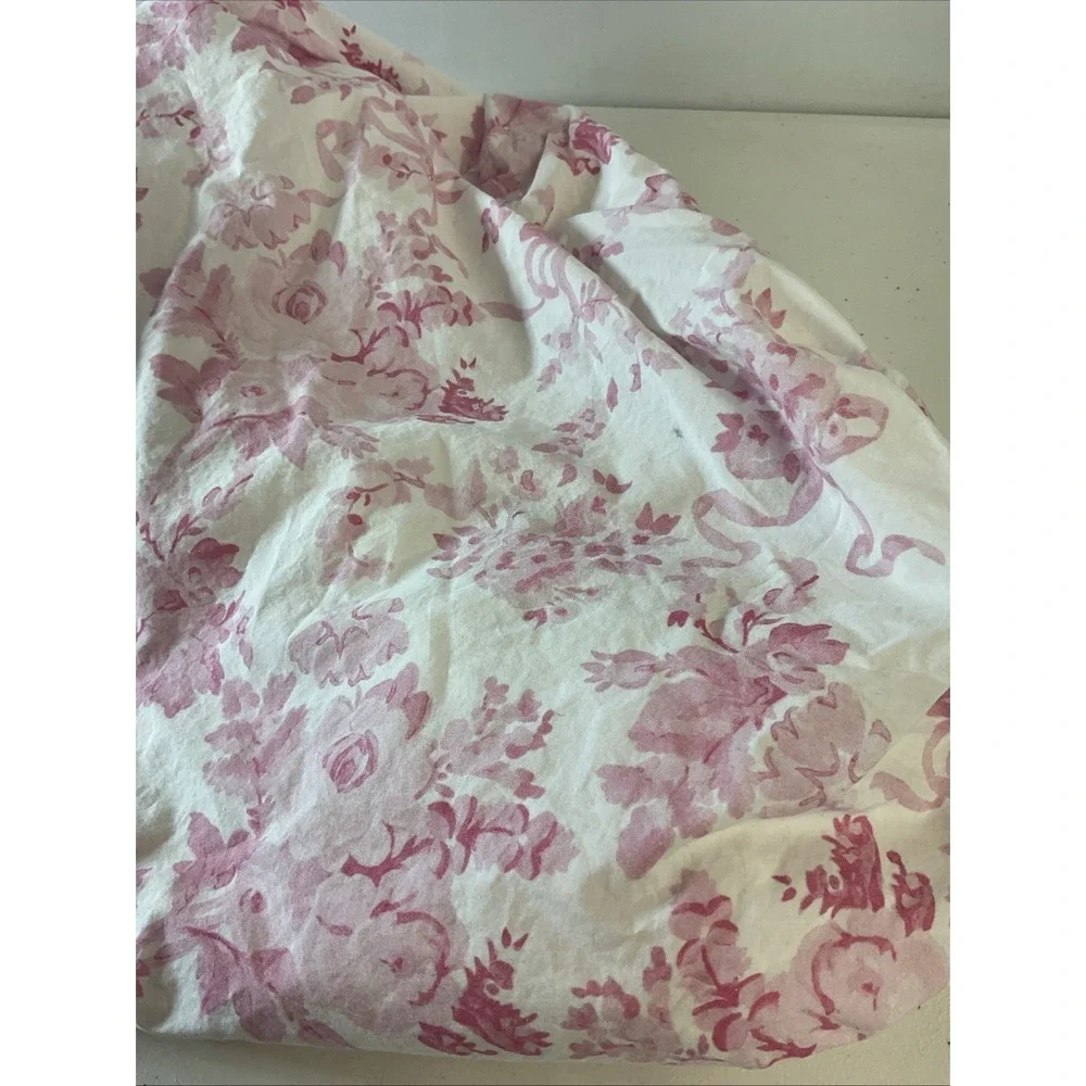 Pottery Barn LoveShackFancy Garden Damask Organic Fitted Sheet Twin XL Pink